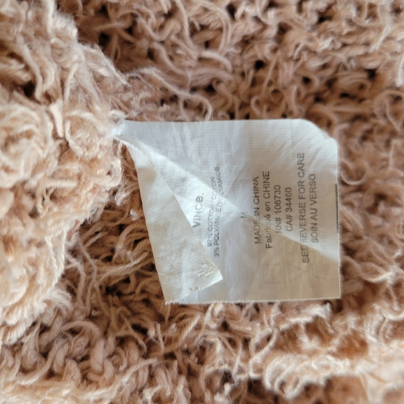 Vince Tan Peach Eyelash Shaggy Open Knit Sweater Size M Boat Neck Long Sleeves - Picture 8 of 9